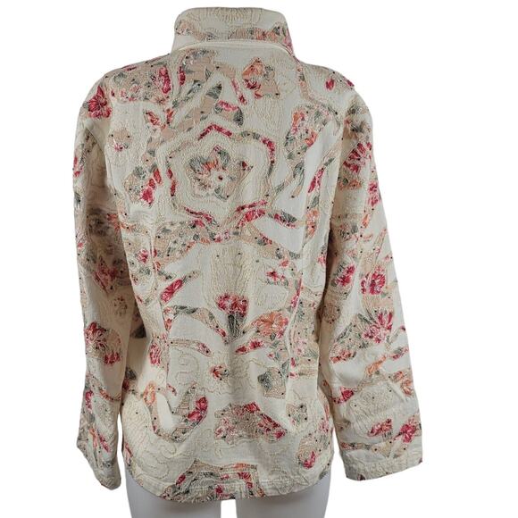 Chico's Design BEAUTIFUL Cream/Peach/Pink Studded Women's Jacket 3/L - Picture 3 of 5